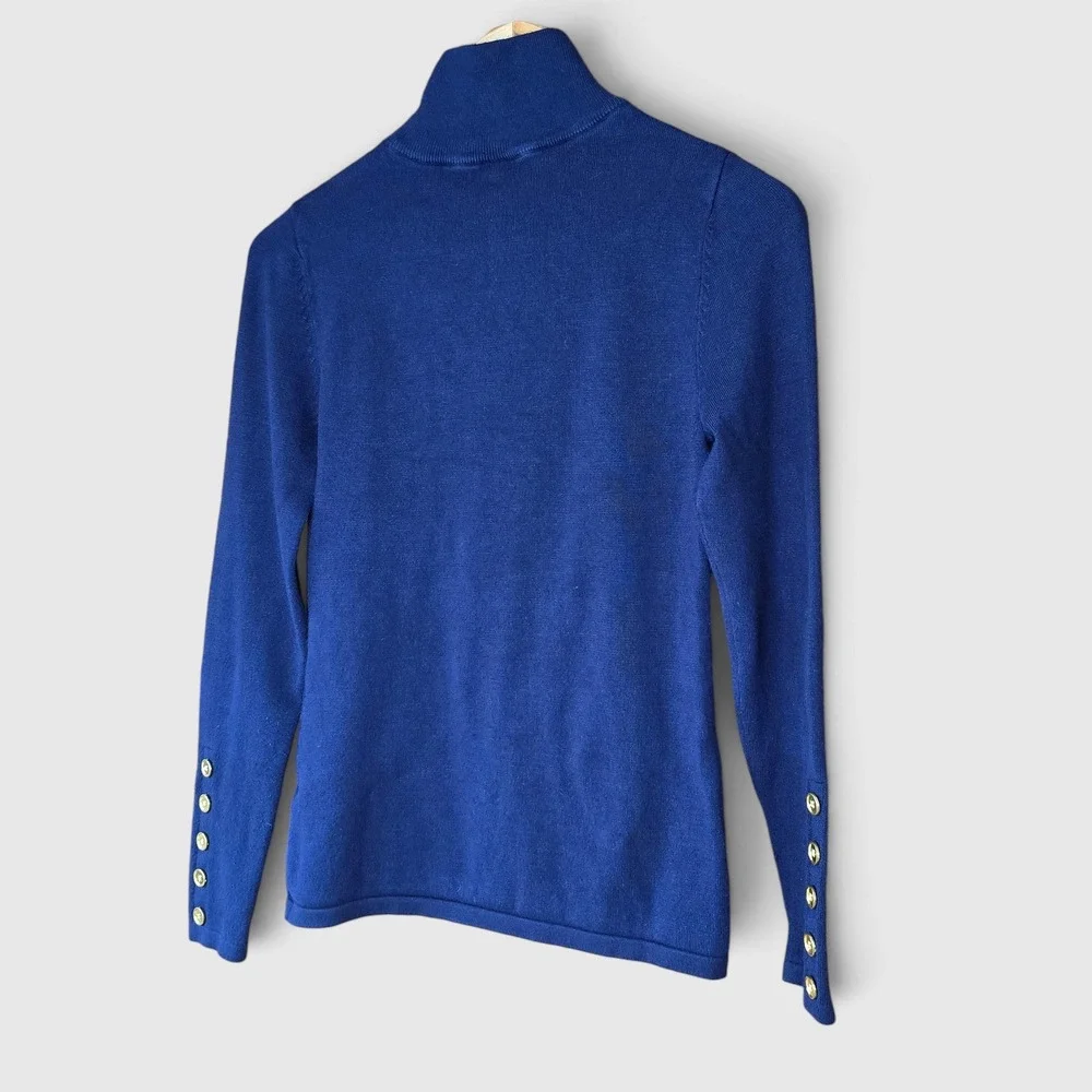Cielo Navy Blue Turtleneck Sweater Gold Button Detail Soft Knit Womens S Preppy